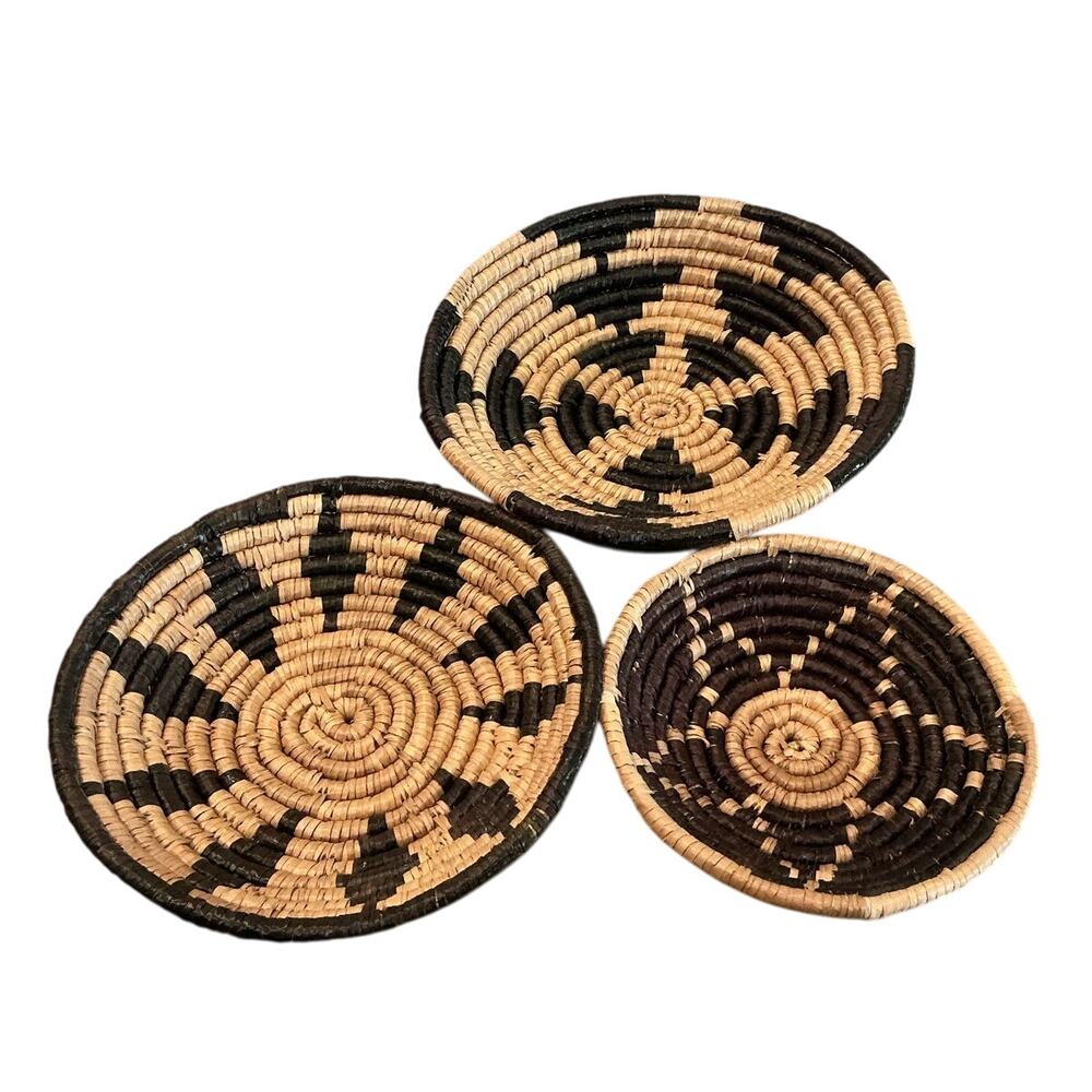 Handwoven Natural and Black Decorative Woven Basket Set - Home Accents